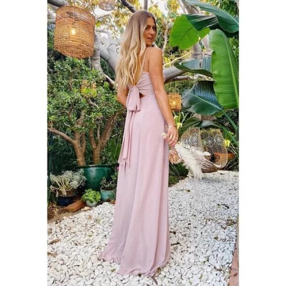 Show Me Your MuMu Weddings Lauren Pale Pink Tie Back Bridesmaid Maxi Dress M - Picture 3 of 16